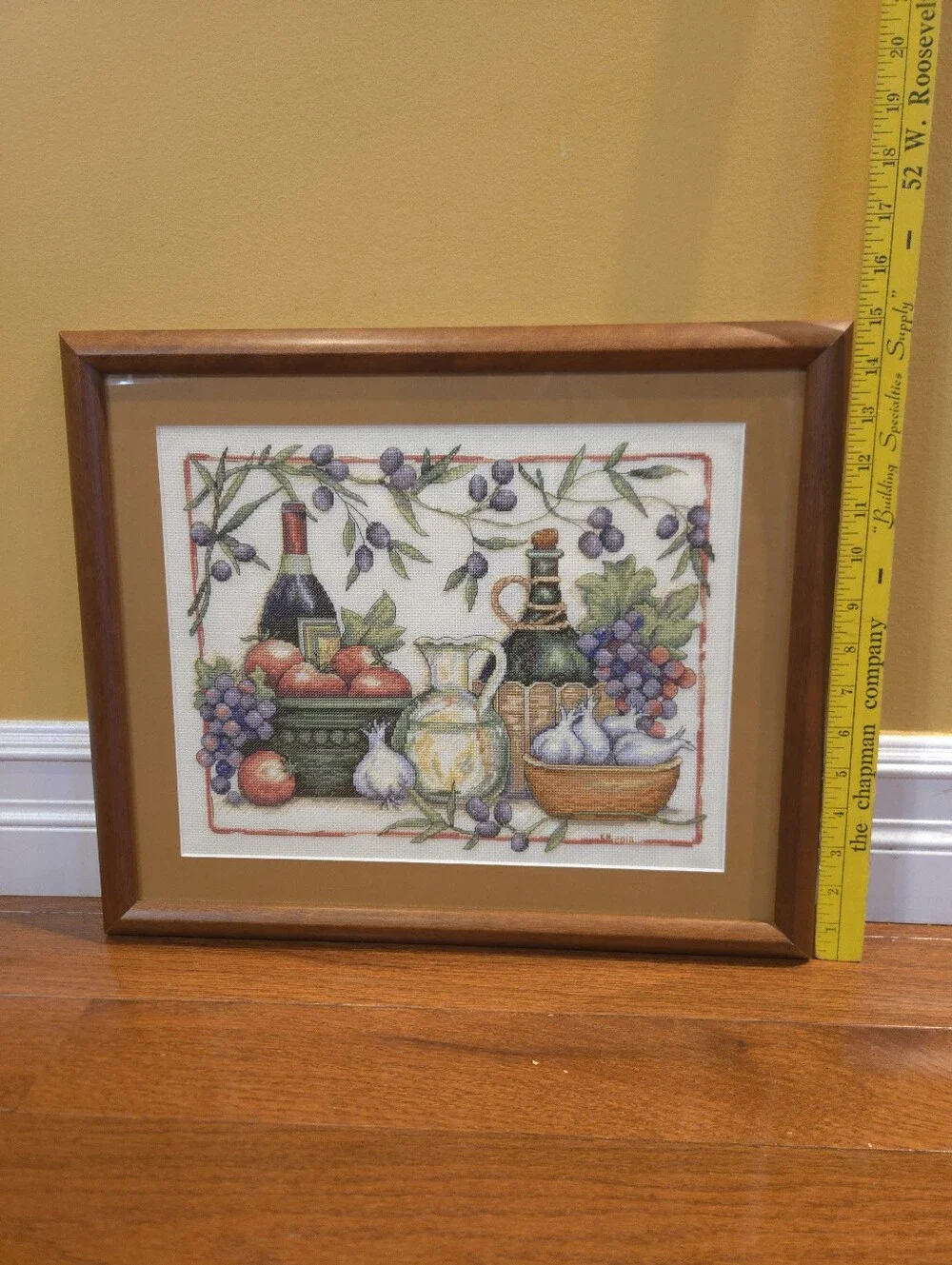 Finished Framed Cross Stitch Tuscan Flavors Wine Art- Dimensions Cross Stitch